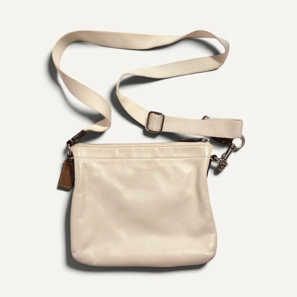 Coach Cream Leather Crossbody Bag Brown Snake‎ Print Turnlock Small Messenger